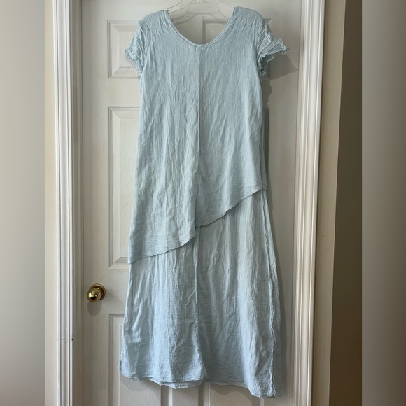 Color Me Cotton ( CMC ) 100% Cotton Sz M asymmetrical Baby Blue Maxi Dress EUC - Picture 2 of 4